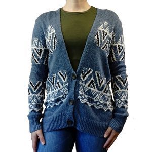 Hollister Women Small Blue White Knitted Button Cardigan
